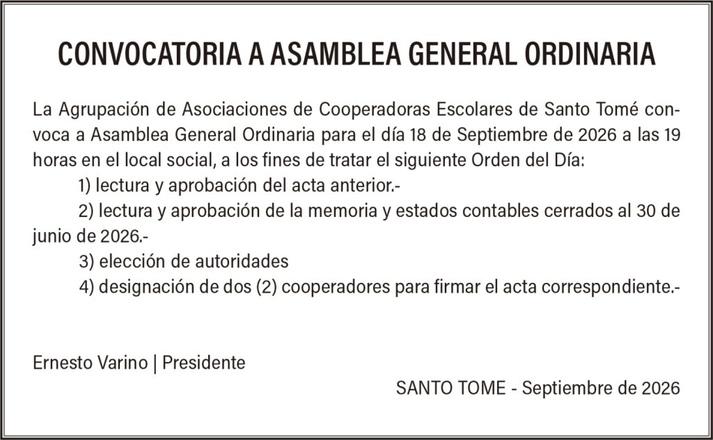 Asamblea General Ordinaria de Cooperadores Escolares de Santo Tomé