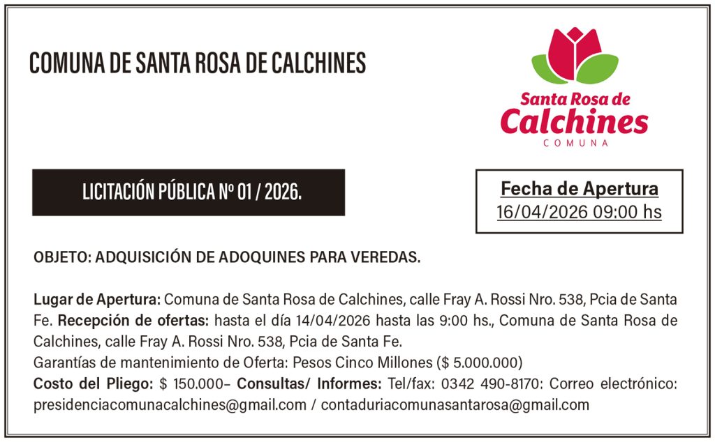 Licitación Pública en Santa Rosa de Calchines