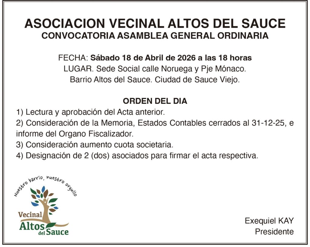 Asamblea General Ordinaria en Vecinal Altos del Sauce